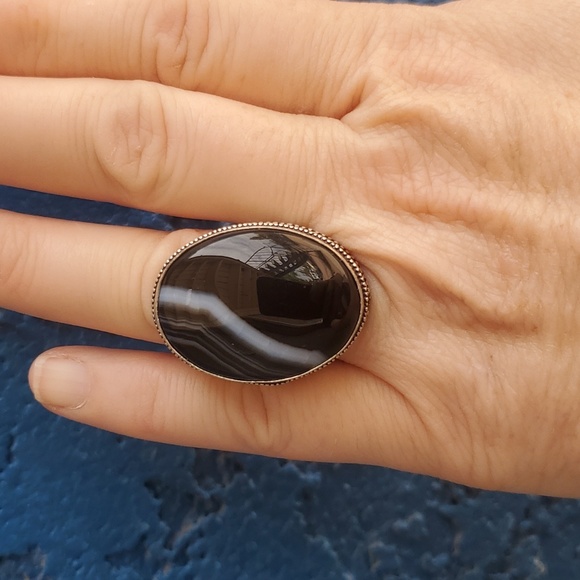 New Black Botswana Agate 925 Silver Ring. - Picture 8 of 16